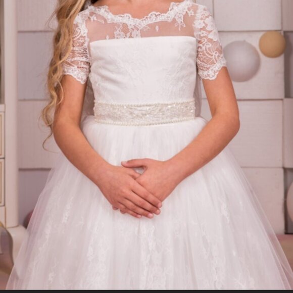 Simply Beautiful Ivory Lace and Tulle Special Occasion Dress for Girls - Picture 11 of 11